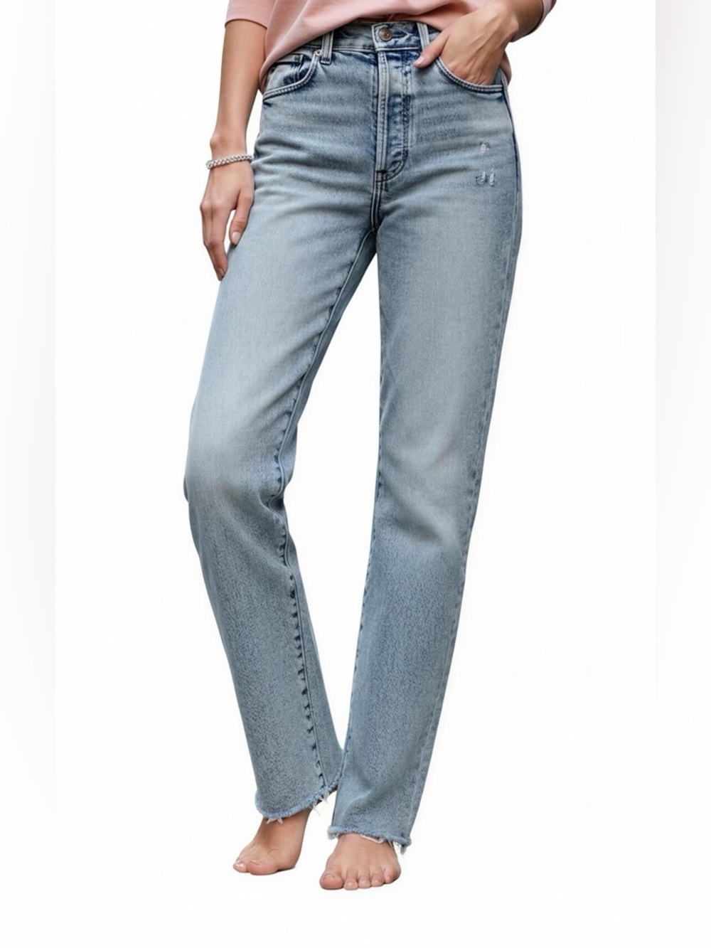 Evereve Button Fly Straight Leg Light Blue High-Rise Women’s Jeans Size 26